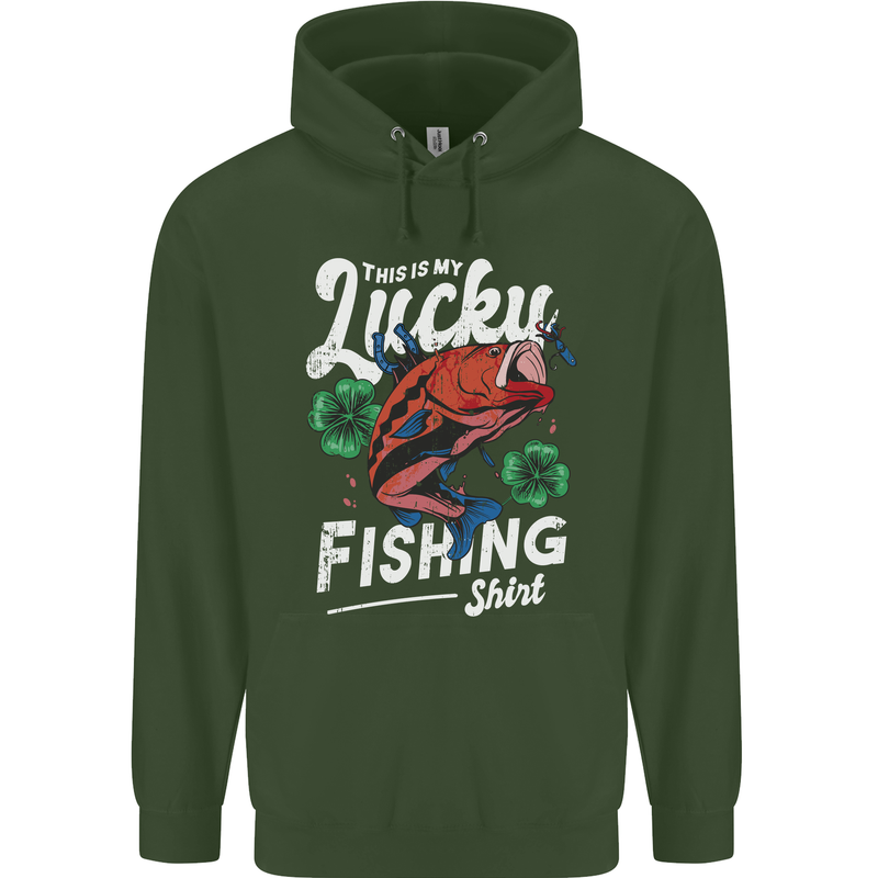 This Is My Lucky Fishing Funny Fisherman Mens 80% Cotton Hoodie Forest Green