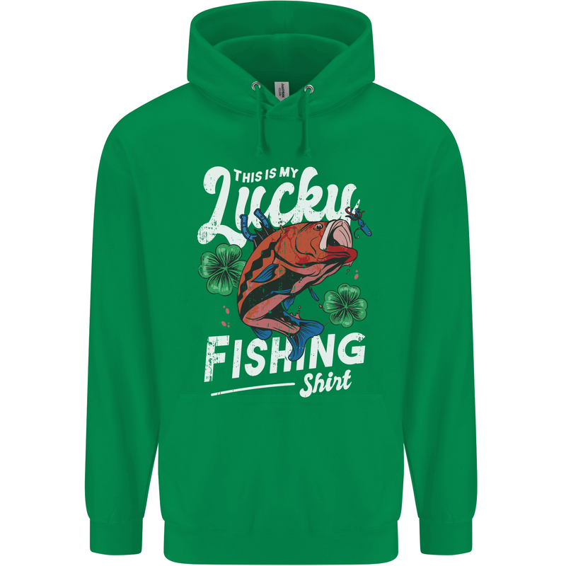 This Is My Lucky Fishing Funny Fisherman Mens 80% Cotton Hoodie Irish Green
