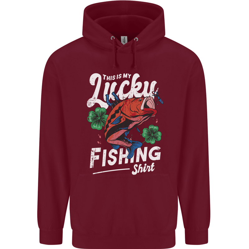 This Is My Lucky Fishing Funny Fisherman Mens 80% Cotton Hoodie Maroon