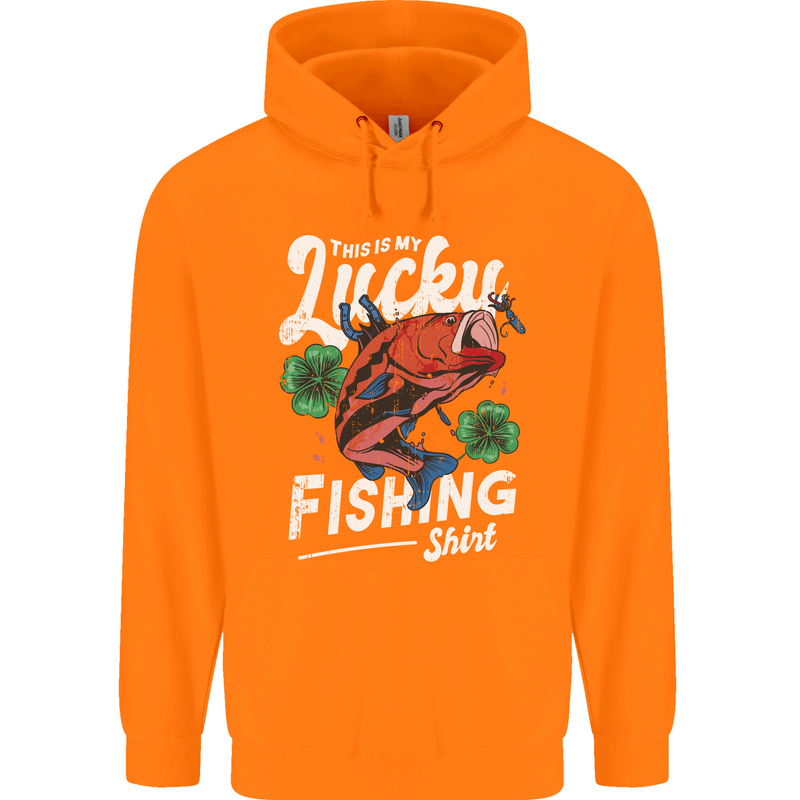 This Is My Lucky Fishing Funny Fisherman Mens 80% Cotton Hoodie Orange