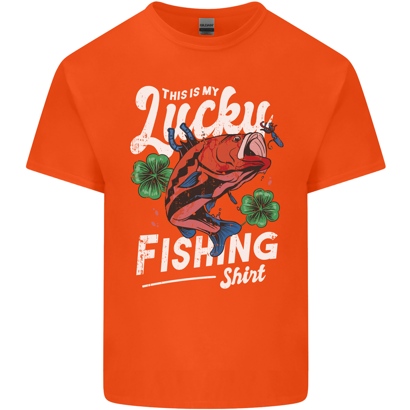 This Is My Lucky Fishing Funny Fisherman Mens Cotton T-Shirt Tee Top Orange