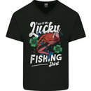 This Is My Lucky Fishing Funny Fisherman Mens V-Neck Cotton T-Shirt Black