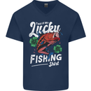 This Is My Lucky Fishing Funny Fisherman Mens V-Neck Cotton T-Shirt Navy Blue