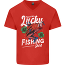 This Is My Lucky Fishing Funny Fisherman Mens V-Neck Cotton T-Shirt Red