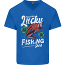 This Is My Lucky Fishing Funny Fisherman Mens V-Neck Cotton T-Shirt Royal Blue