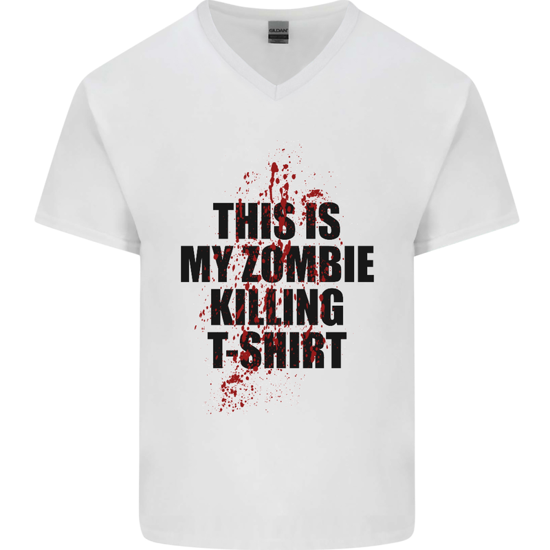 This Is My Zombie Killing Halloween Horror Mens V-Neck Cotton T-Shirt White
