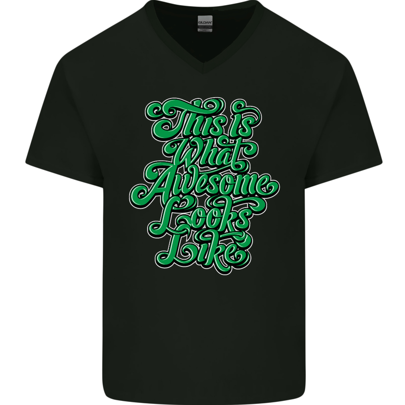 This Is What Awesome Looks Like Funny Mens V-Neck Cotton T-Shirt Black