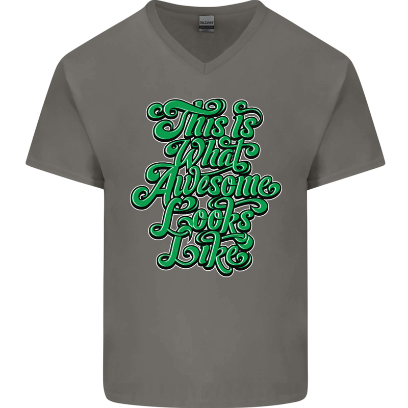 This Is What Awesome Looks Like Funny Mens V-Neck Cotton T-Shirt Charcoal