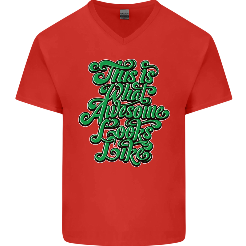 This Is What Awesome Looks Like Funny Mens V-Neck Cotton T-Shirt Red