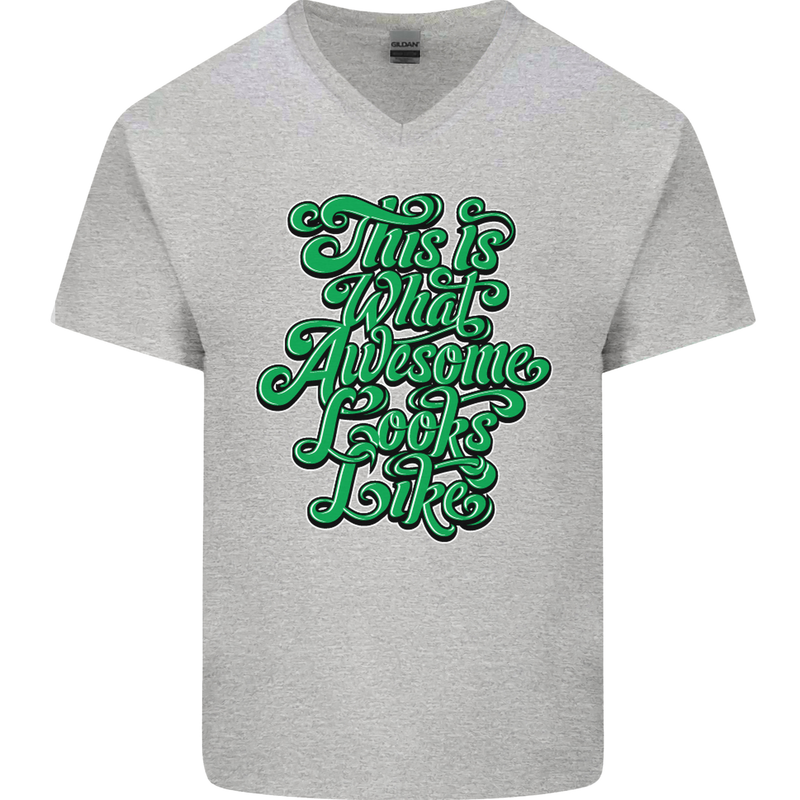 This Is What Awesome Looks Like Funny Mens V-Neck Cotton T-Shirt Sports Grey