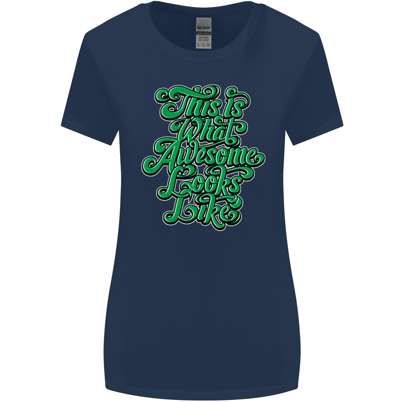 This Is What Awesome Looks Like Funny Womens Wider Cut T-Shirt Navy Blue
