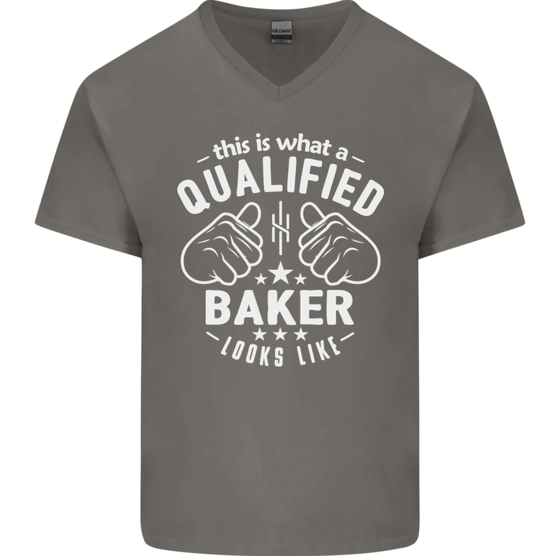 This Is What a Qualified Baker Looks Like Mens V-Neck Cotton T-Shirt Charcoal