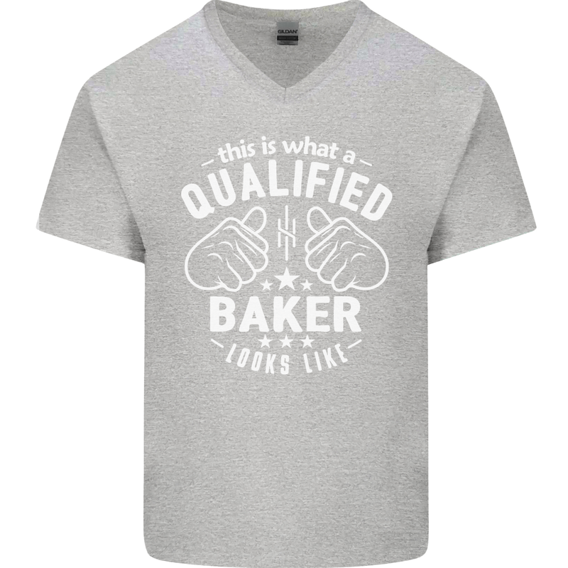 This Is What a Qualified Baker Looks Like Mens V-Neck Cotton T-Shirt Sports Grey