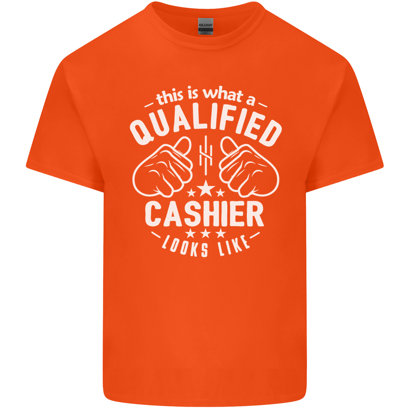 This Is What a Qualified Cashier Looks Like Mens Cotton T-Shirt Tee Top Orange