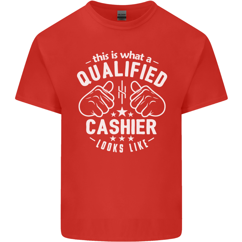 This Is What a Qualified Cashier Looks Like Mens Cotton T-Shirt Tee Top Red