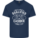 This Is What a Qualified Cashier Looks Like Mens V-Neck Cotton T-Shirt Navy Blue