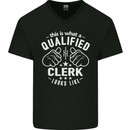 This Is What a Qualified Clerk Looks Like Mens V-Neck Cotton T-Shirt Black