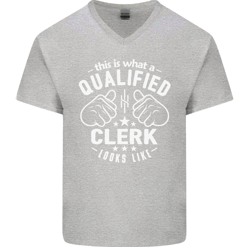 This Is What a Qualified Clerk Looks Like Mens V-Neck Cotton T-Shirt Sports Grey