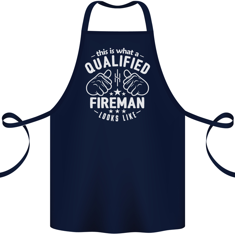 This Is What a Qualified Fireman Looks Like Cotton Apron 100% Organic Navy Blue