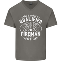 This Is What a Qualified Fireman Looks Like Mens V-Neck Cotton T-Shirt Charcoal