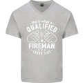 This Is What a Qualified Fireman Looks Like Mens V-Neck Cotton T-Shirt Sports Grey