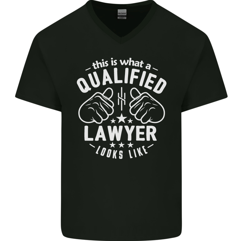 This Is What a Qualified Lawyer Looks Like Mens V-Neck Cotton T-Shirt Black