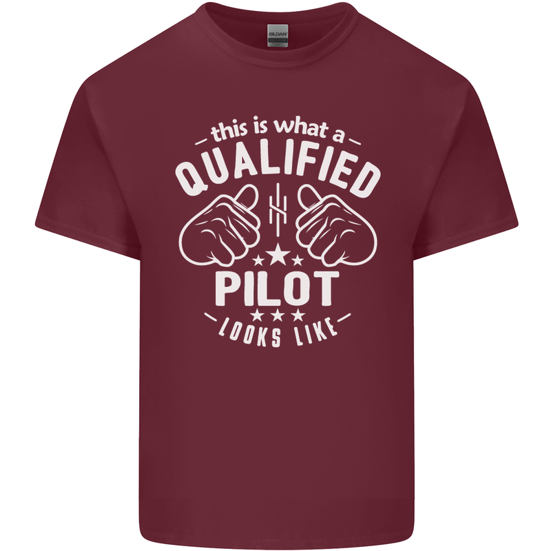 This Is What a Qualified Pilot Looks Like Mens Cotton T-Shirt Tee Top Maroon