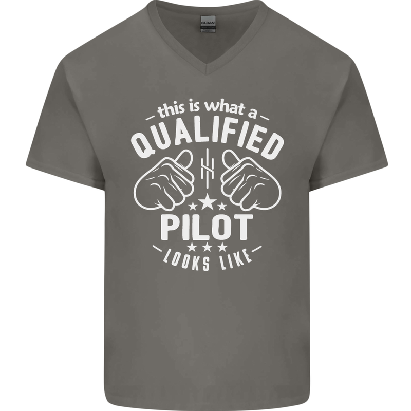 This Is What a Qualified Pilot Looks Like Mens V-Neck Cotton T-Shirt Charcoal