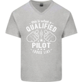 This Is What a Qualified Pilot Looks Like Mens V-Neck Cotton T-Shirt Sports Grey