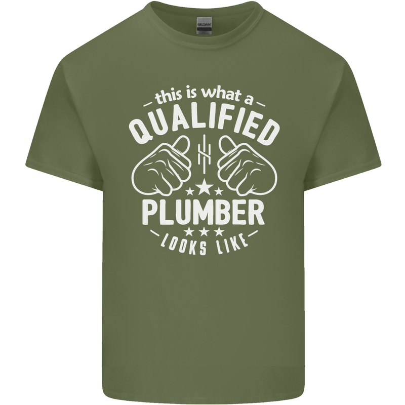 This Is What a Qualified Plumber Looks Like Mens Cotton T-Shirt Tee Top Military Green