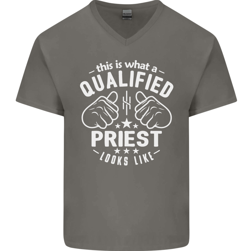 This Is What a Qualified Priest Looks Like Mens V-Neck Cotton T-Shirt Charcoal