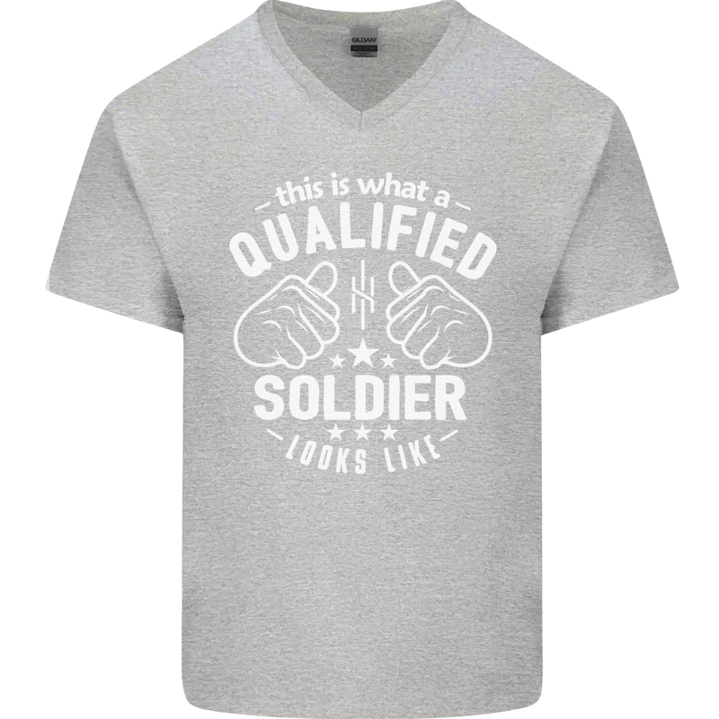 This Is What a Qualified Soldier Looks Like Mens V-Neck Cotton T-Shirt Sports Grey