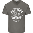 This Is What a Qualified Writer Looks Like Mens V-Neck Cotton T-Shirt Charcoal