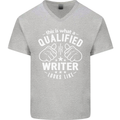 This Is What a Qualified Writer Looks Like Mens V-Neck Cotton T-Shirt Sports Grey