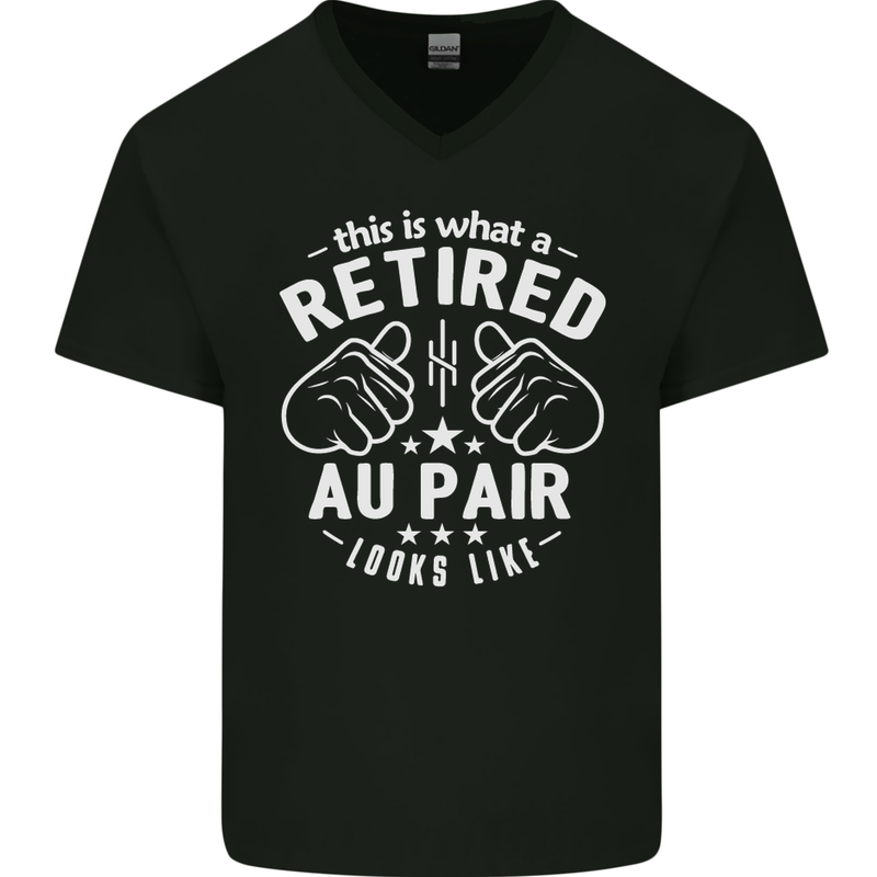 This Is What a Retired Au Pair Looks Like Mens V-Neck Cotton T-Shirt Black