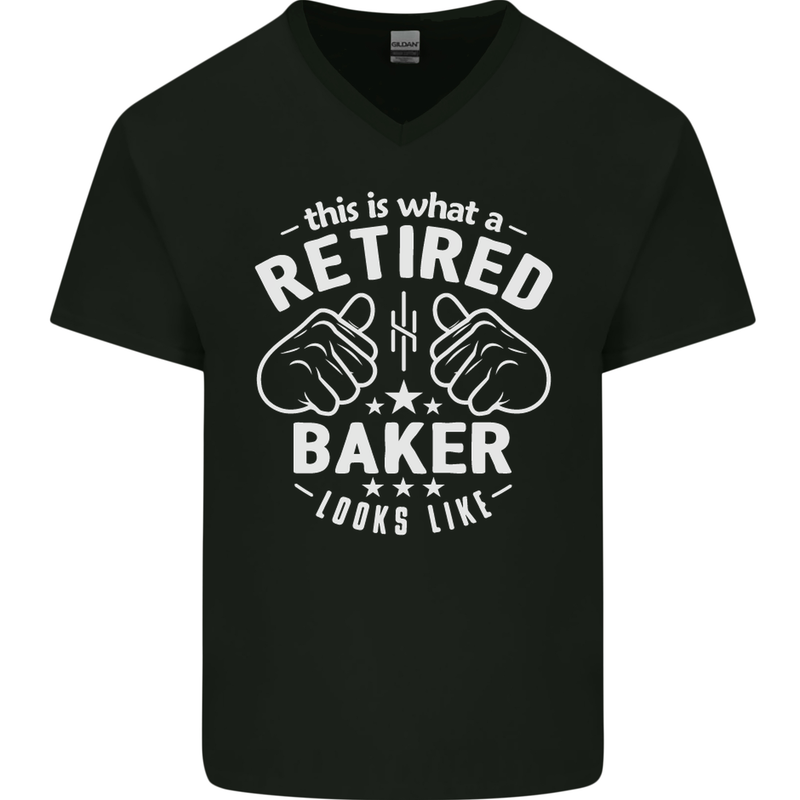 This Is What a Retired Baker Looks Like Mens V-Neck Cotton T-Shirt Black