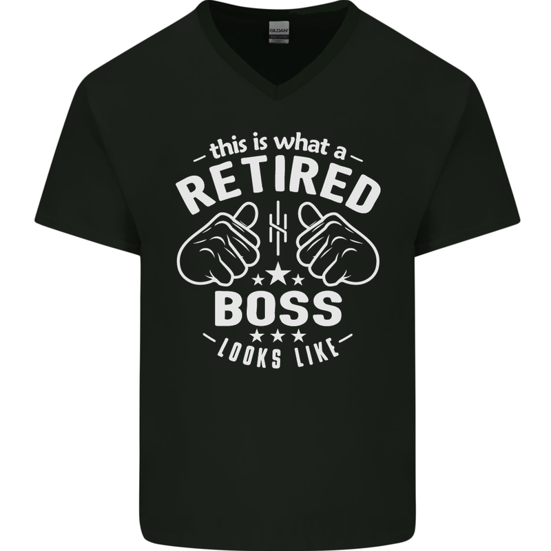 This Is What a Retired Boss Looks Like Mens V-Neck Cotton T-Shirt Black
