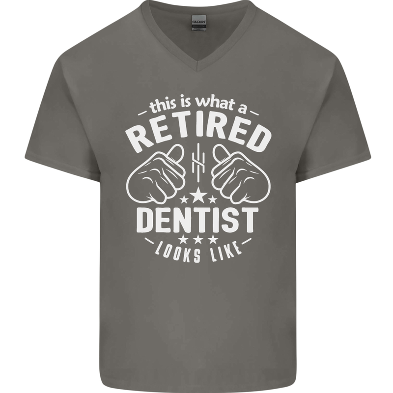 This Is What a Retired Dentist Looks Like Mens V-Neck Cotton T-Shirt Charcoal