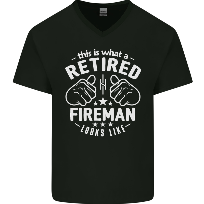 This Is What a Retired Fireman Looks Like Mens V-Neck Cotton T-Shirt Black