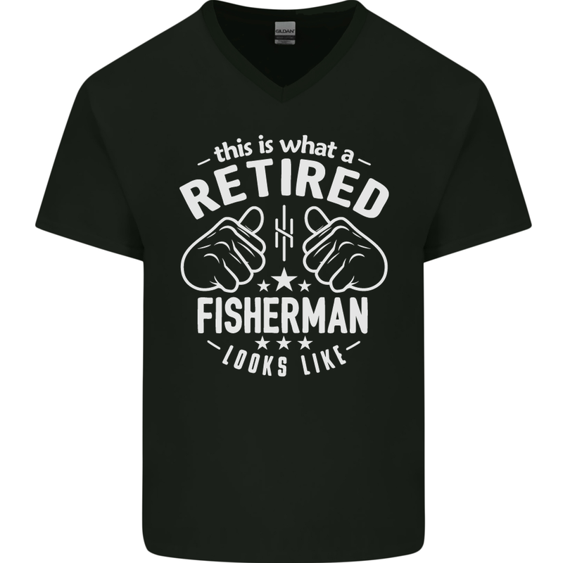 This Is What a Retired Fisherman Looks Like Mens V-Neck Cotton T-Shirt Black