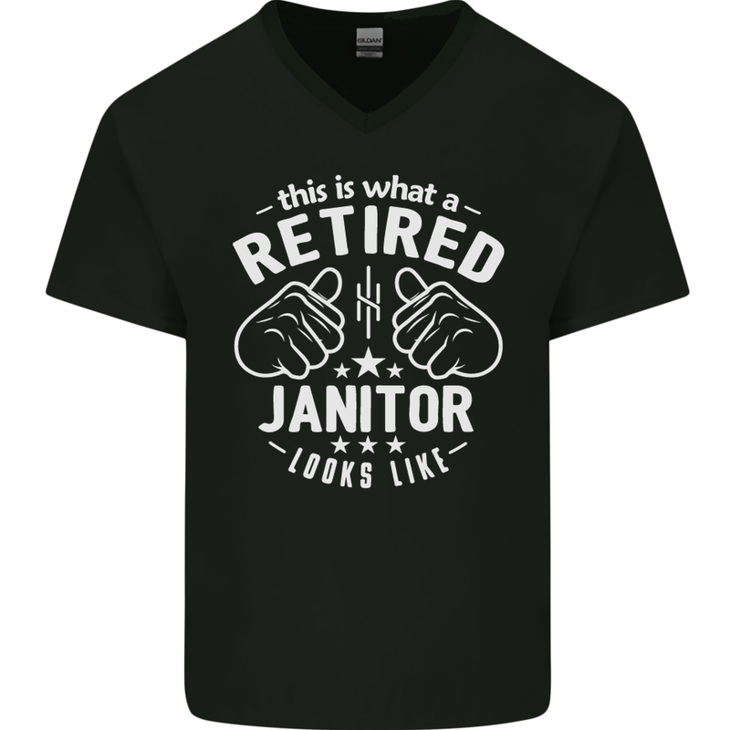 This Is What a Retired Janitor Looks Like Mens V-Neck Cotton T-Shirt Black