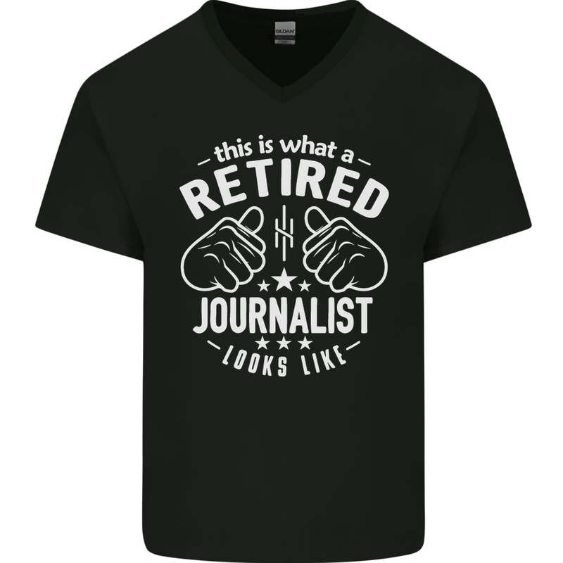This Is What a Retired Journalist Looks Like Mens V-Neck Cotton T-Shirt Black