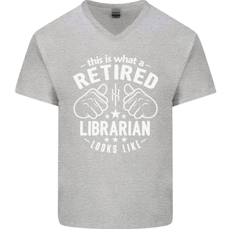 This Is What a Retired Librarian Looks Like Mens V-Neck Cotton T-Shirt Sports Grey