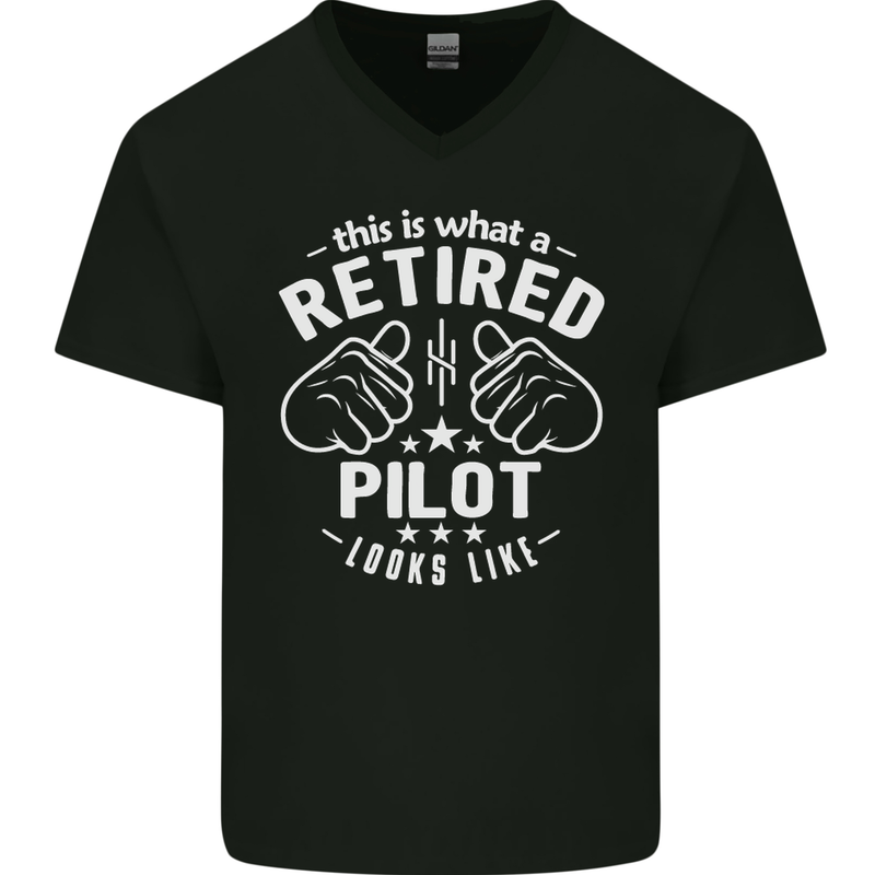 This Is What a Retired Pilot Looks Like Mens V-Neck Cotton T-Shirt Black