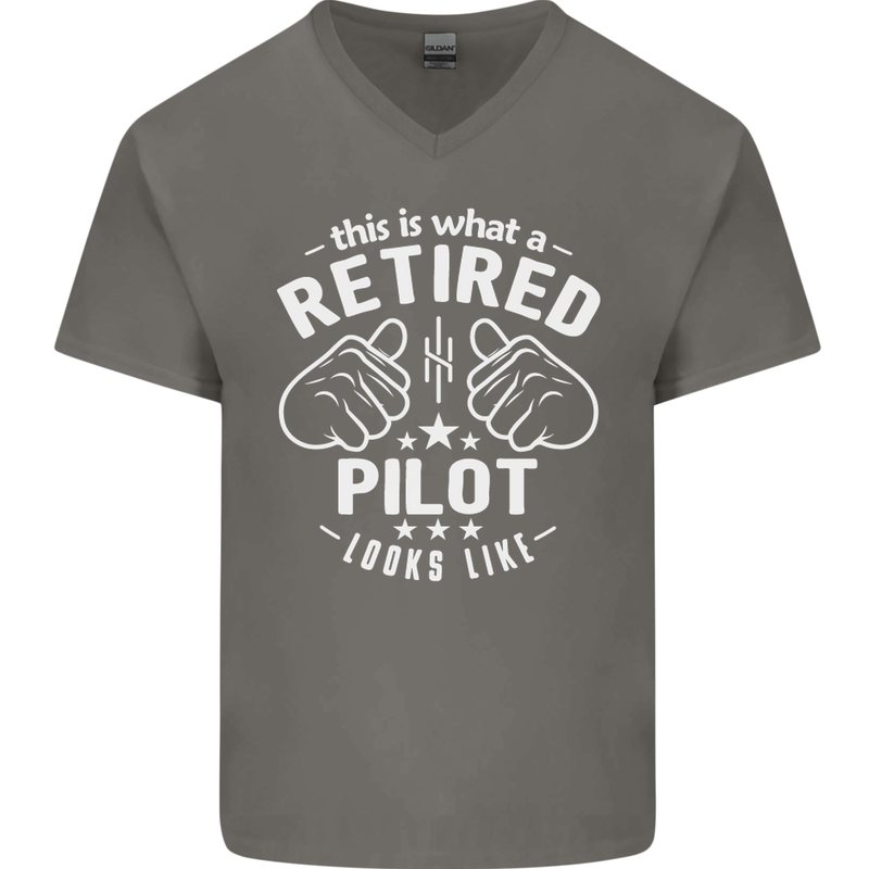 This Is What a Retired Pilot Looks Like Mens V-Neck Cotton T-Shirt Charcoal