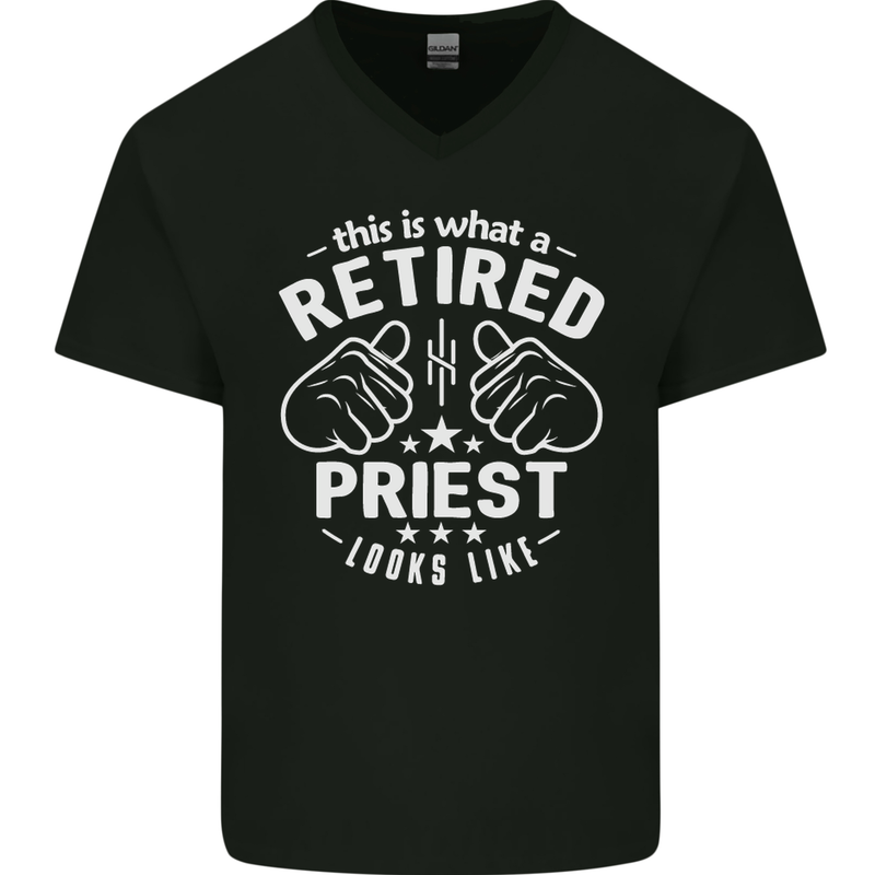 This Is What a Retired Priest Looks Like Mens V-Neck Cotton T-Shirt Black