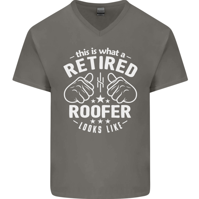 This Is What a Retired Roofer Looks Like Mens V-Neck Cotton T-Shirt Charcoal