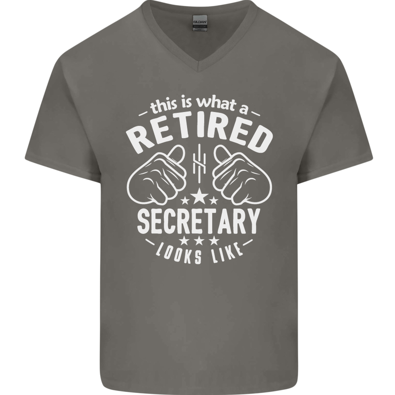 This Is What a Retired Secretary Looks Like Mens V-Neck Cotton T-Shirt Charcoal