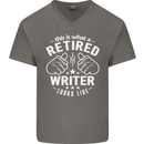 This Is What a Retired Writer Looks Like Mens V-Neck Cotton T-Shirt Charcoal