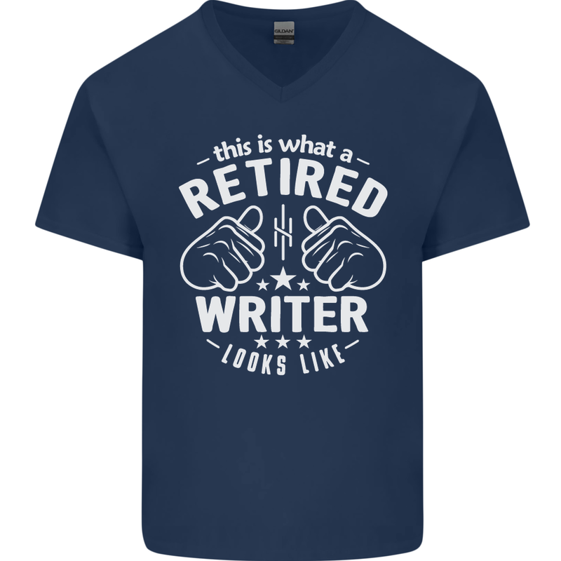 This Is What a Retired Writer Looks Like Mens V-Neck Cotton T-Shirt Navy Blue